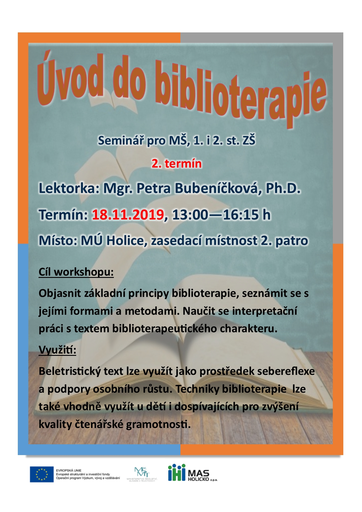 Pozvánka na seminář Úvod do biblioterapie 2. termín