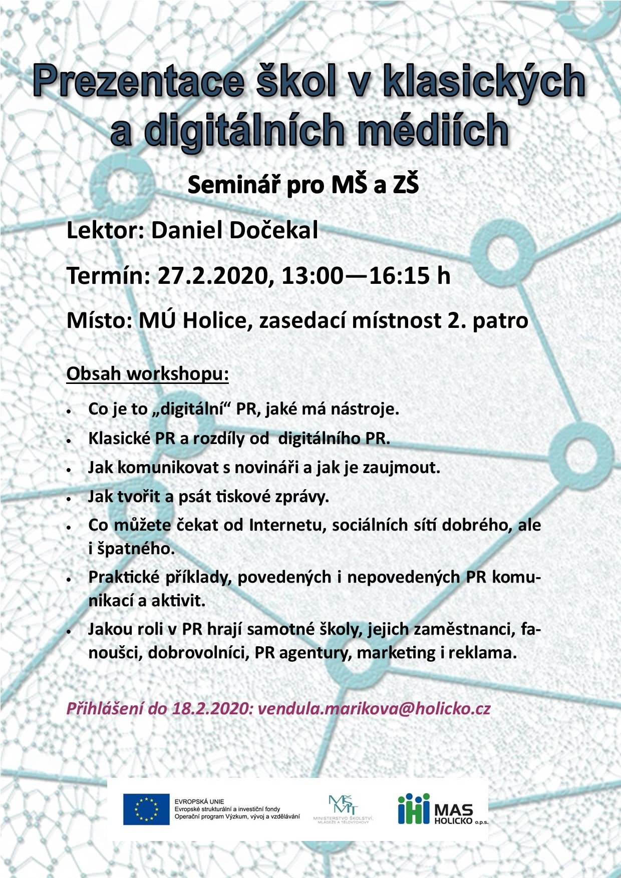 Pozvánka na seminář Prezentace škol v klasických a digitálních médiích