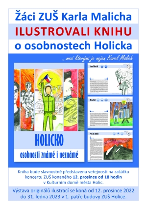 Pozvánka na výstavu originálních ilustrací knihy Holicko - osobnosti známé i neznámé